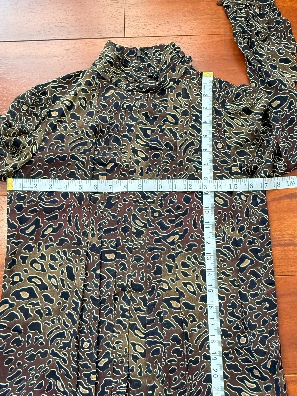 Tory Burch Brown, Black & Tan Animal-Print Mock Neck Long Sleeve Top